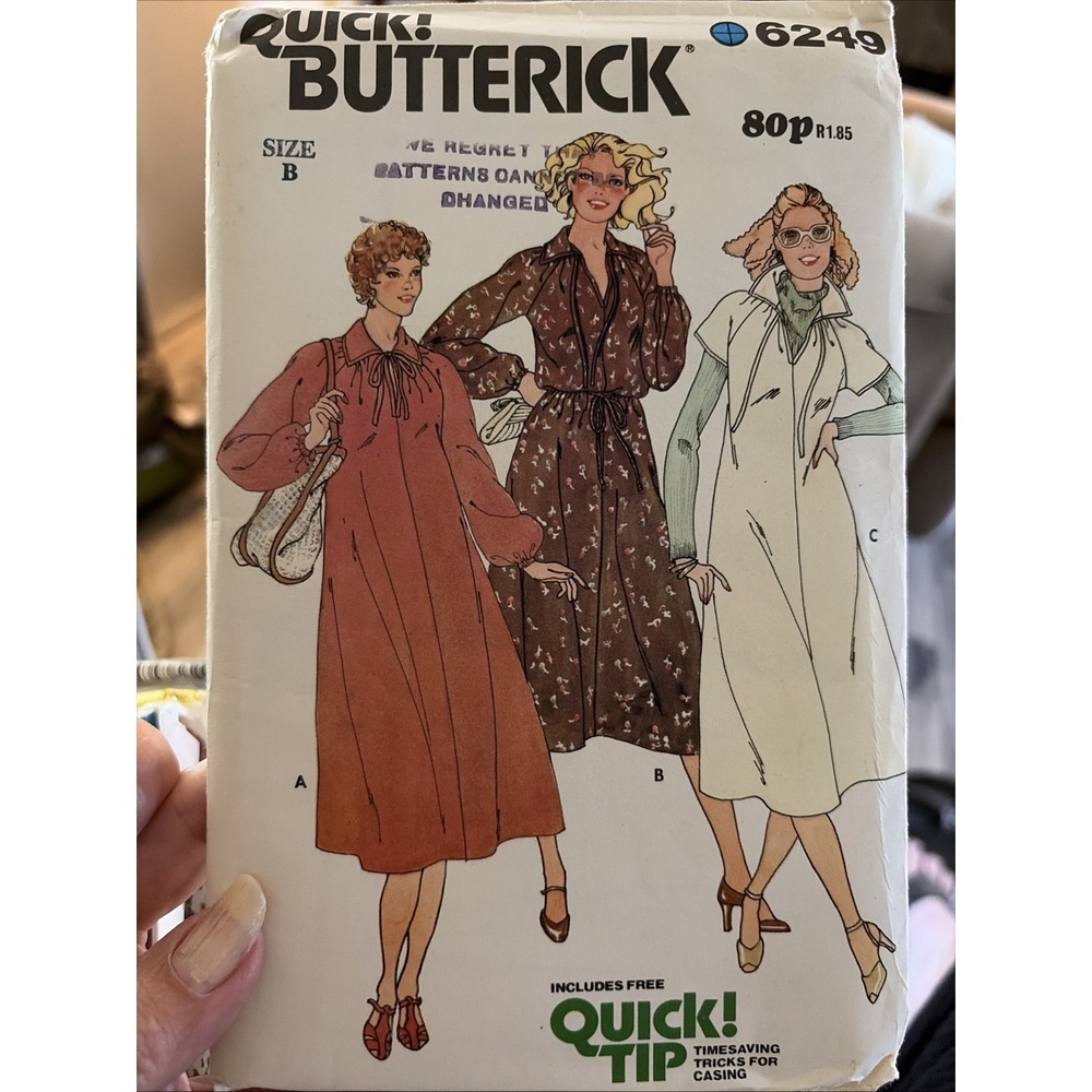 VTG 70s Butterick Sewing Pattern 6249 Misses Loose-Fitting Dress 10-14 UNCUT